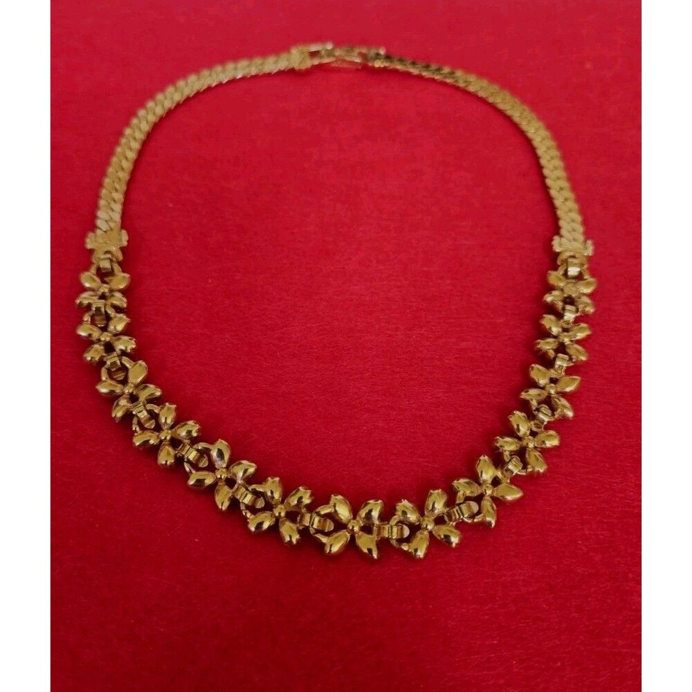 Swarovski Signed Blue Teal Crystal Quatrefoil Flower Gold Plated Necklace Estate - Picture 4 of 15